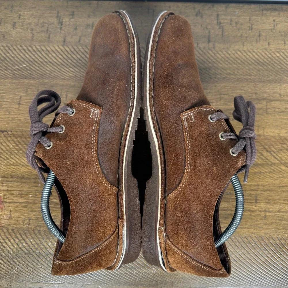 Clarks Shoes Mens 11.5 Brown Suede Plain Toe Derby Oxford Lace Up Casual Dress